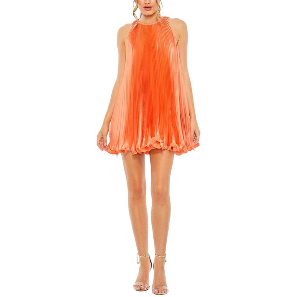 Mac Duggal Orange Pleated Halter Mini Dress